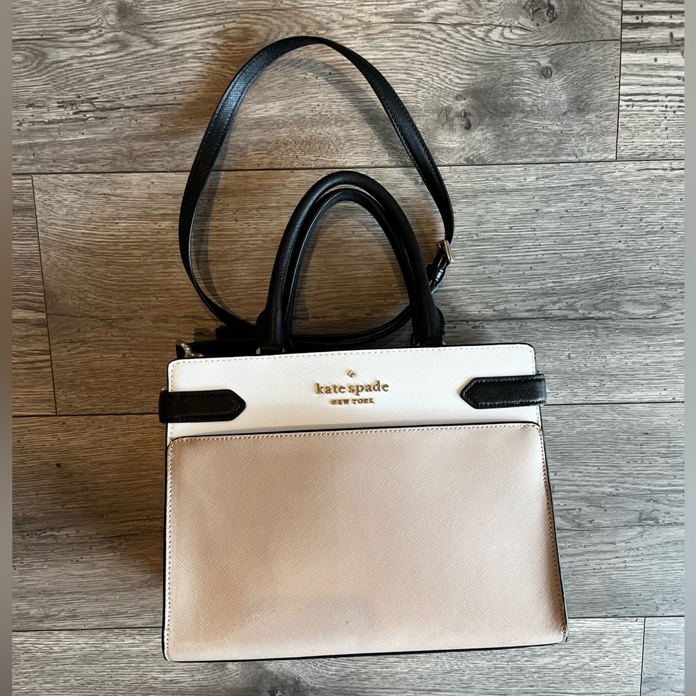 Kate Spade Medium Satchel Purse Staci Colorblock WKRU6952 Black Cream Tan White - Picture 5 of 12